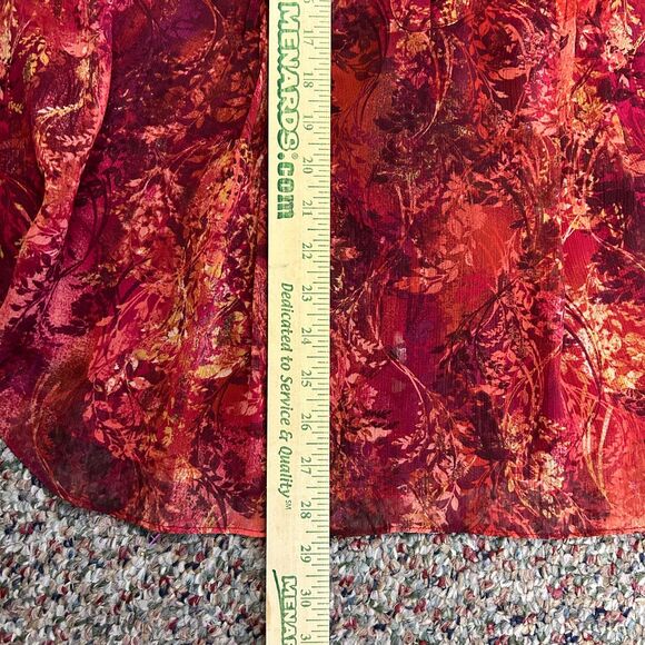 Coldwater Creek NWOT Burgundy Pink Abstract Sheer Pleated Button-up LS Tunic XL - Picture 13 of 13